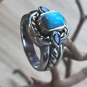 BJC Samuel Behnam amethyst, turquoise, gold and silver ring, size 9.5